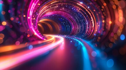 Sticker - Colorful tunnel of light with swirling patterns at night