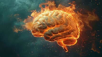 Poster - Vibrant fiery brain illustration symbolizing intense thought and energy