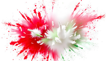 vibrant explosion of red white and green holi powder paint italian tricolore flag colors celebration background travel and tourism concept digital art isolated with white highlights, png