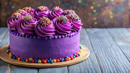 Delicious purple cake with vibrant frosting and sprinkles , dessert, sweet, bakery, purple, colorful, celebration