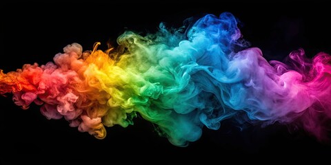 Colorful cloud of smoke on black background, vibrant, abstract, vibrant, colorful, puff, texture, motion, swirl, haze