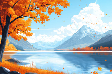 Canvas Print - Autumn Landscape Vector Illustration