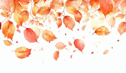 Poster - Autumn leaves on white background, simple watercolor style, simple lines, illustration, flat design, delicate details, warm color scheme, white space at the top of the screen Generative AI