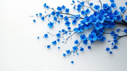 Poster - Blue Flowers Branching Out on a White Background