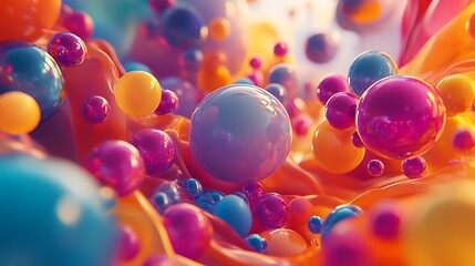 Sticker - Abstract Background with Multicolored Spheres and Swirling Liquid