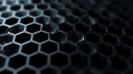 Wall Mural - Close-up of a Black Honeycomb Pattern with a Textured Surface