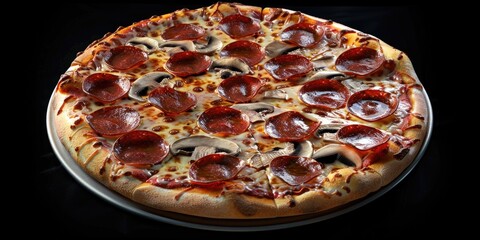 Wall Mural - Pizza topped with pepperoni and mushrooms