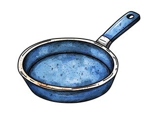 a blue pan with a handle