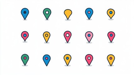 A collection of position point icons in flat style, presented as vector icons. 