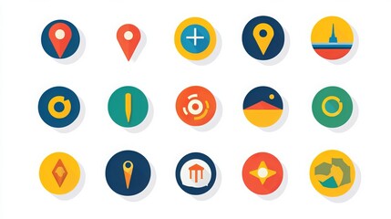 A collection of position point icons in flat style, presented as vector icons. 