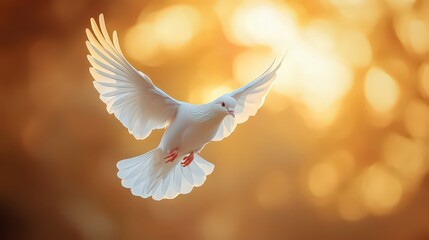 Wall Mural - white dove soaring towards a bright, glowing light in the sky, symbolizing peace and spiritual ascen