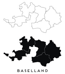 Poster - Baselland map of regions districts vector black on white and outline