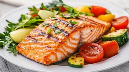 Wall Mural - Grilled Salmon with Vegetables