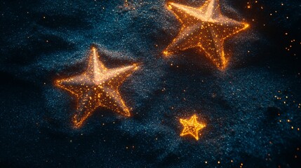 Wall Mural - Golden star with golden on dark blue background with lighting effect and sparkle. Luxury template celebration award design. 