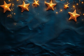 Wall Mural - Golden star with golden on dark blue background with lighting effect and sparkle. Luxury template celebration award design. 