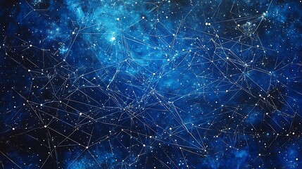 Poster - Abstract Cosmic Web with White Stars on a Deep Blue Background