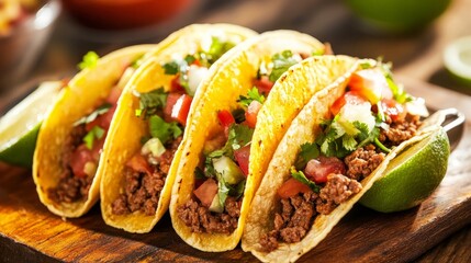 Wall Mural - Delicious Tacos with Ground Beef and Fresh Toppings