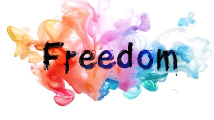 Poster - Colorful Abstract Background With the Word Freedom in Bold Text Generative AI