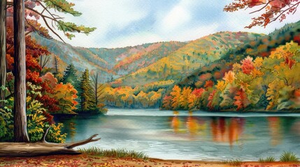 Wall Mural - A tranquil lake surrounded by trees