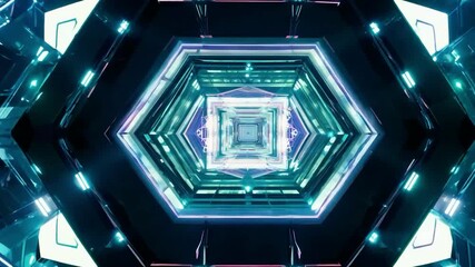 Poster - Exploring a mesmerizing tunnel of light and geometric patterns in a futuristic setting