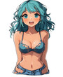 © RafaelDavid - Chica alegre con cabello azul y blusa de tirantes, disfrutando del verano en un ambiente colorido