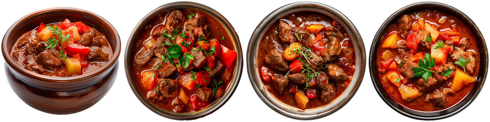 Wall Mural - Four bowls of stew with meat and vegetables