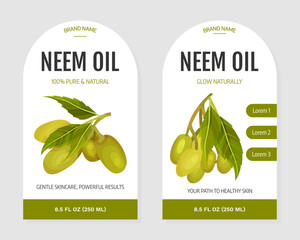 Neem Plant Oil Label Design with Medical Herb Vector Template