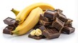 © Four888 - Rich, velvety chocolate chunk and sliced banana, perfectly arranged on a white background, creating a tempting and appetizing still-life composition.