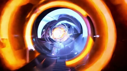 Poster - Spiral tunnel view showcasing vibrant lights and futuristic design in an immersive experience