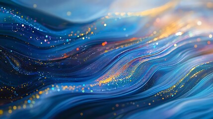 Poster - Abstract Blue and Gold Waves with Sparkling Lights