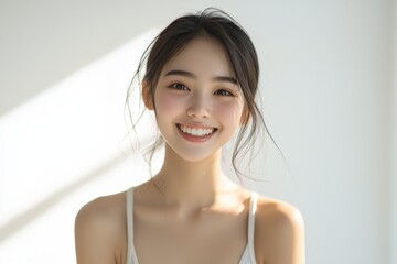 Beautiful young Asian woman smiling and happy created with Generative AI