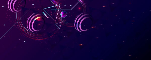 Wall Mural - Dark retro futuristic art neon abstraction background cosmos new art 3d starry sky glowing galaxy and planets blue circles