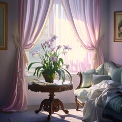 Wall Mural - there is a vase with flowers on a table in front of a window