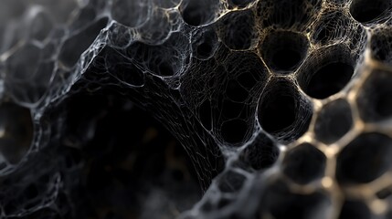 Close-up of a Black and Gold Spiderweb with a Hole in the Center
