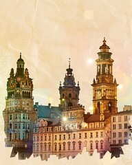 Wall Mural - Wolin, Poland: Dreamlike Skyline Poster Art - A group of buildings with towers