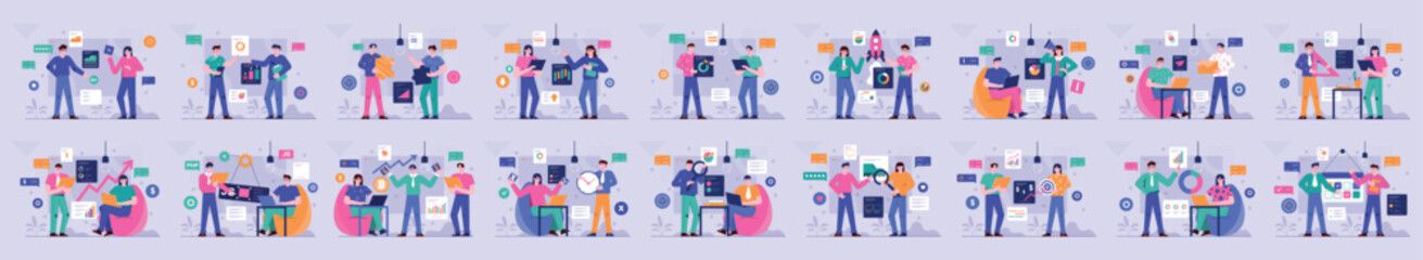 Aufkleber - mega set of simple concepts with people scene in flat cartoon design. this set of bright illustratio