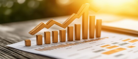 Poster - A dynamic bar graph representing growth, symbolizing financial success and data analysis in a vibrant, sunny atmosphere.