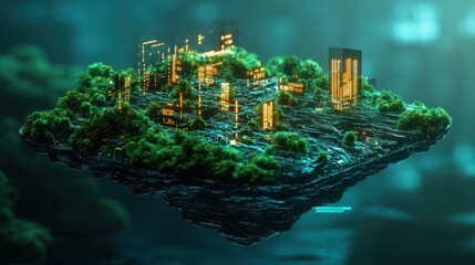 Sticker - Floating City with Lush Vegetation