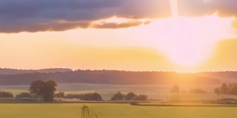 Wall Mural - rural sunset over the farm