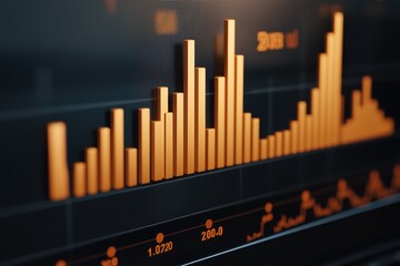 Poster - Close-up view of an orange data visualization with bars and lines, highlighting trends and statistics on a dark background.