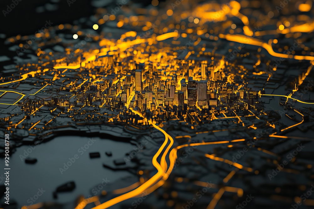 Technical aerial visual, 3D LiDAR GIS aerial map satellite scan model ...
