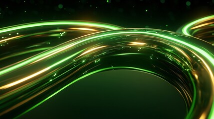 Wall Mural - A vibrant, abstract design featuring intertwined glowing lines in green and gold hues.