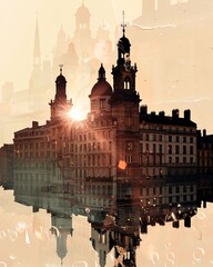 Wall Mural - Lille Skyline Composite Art Poster - A building with towers and a body of water