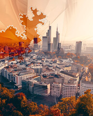 Wall Mural - Essen, Germany Double Exposure Skyline Composite Art Poster - A city with many buildings and trees