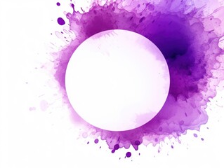 round purple watercolor splash white empty background middle empty space card template mock-up wedding circle anniversary