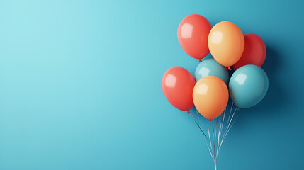 bright and colorful balloons floating against a solid teal background, representing celebration and 