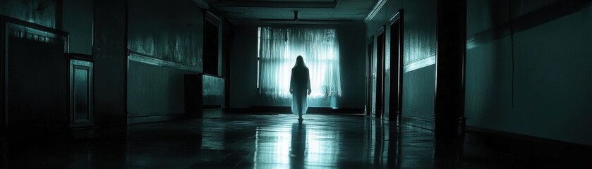 Wall Mural - dark room with only a slight glow from where the invisible ghost stands, its form barely perceptible