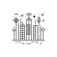 Wall Mural - Cityscape with Trees a Wifi Symbol and Geometric Patterns