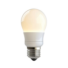 A modern LED light bulb emitting a warm glow, isolated on white background, transparent background.