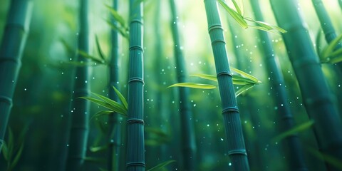 Canvas Print - Close-up of a Lush Green Bamboo Forest with Sunlight Filtering Through